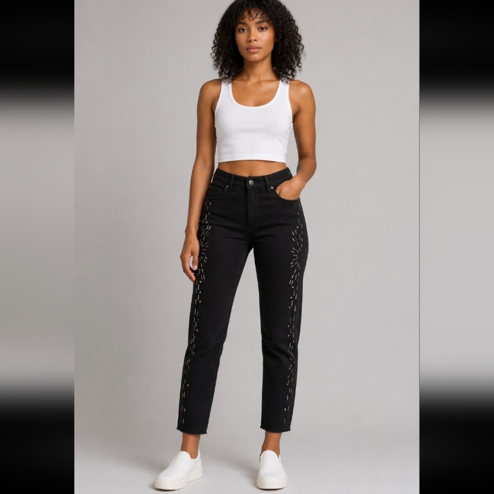 MAVI Tess High Rise Super Skinny Crop Embellished Black Sample Jeans 27x…